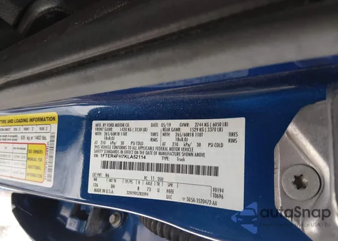 2019 Ford Ranger Lariat из США, поврежденный, VIN 1FTER4FH7KLA52114